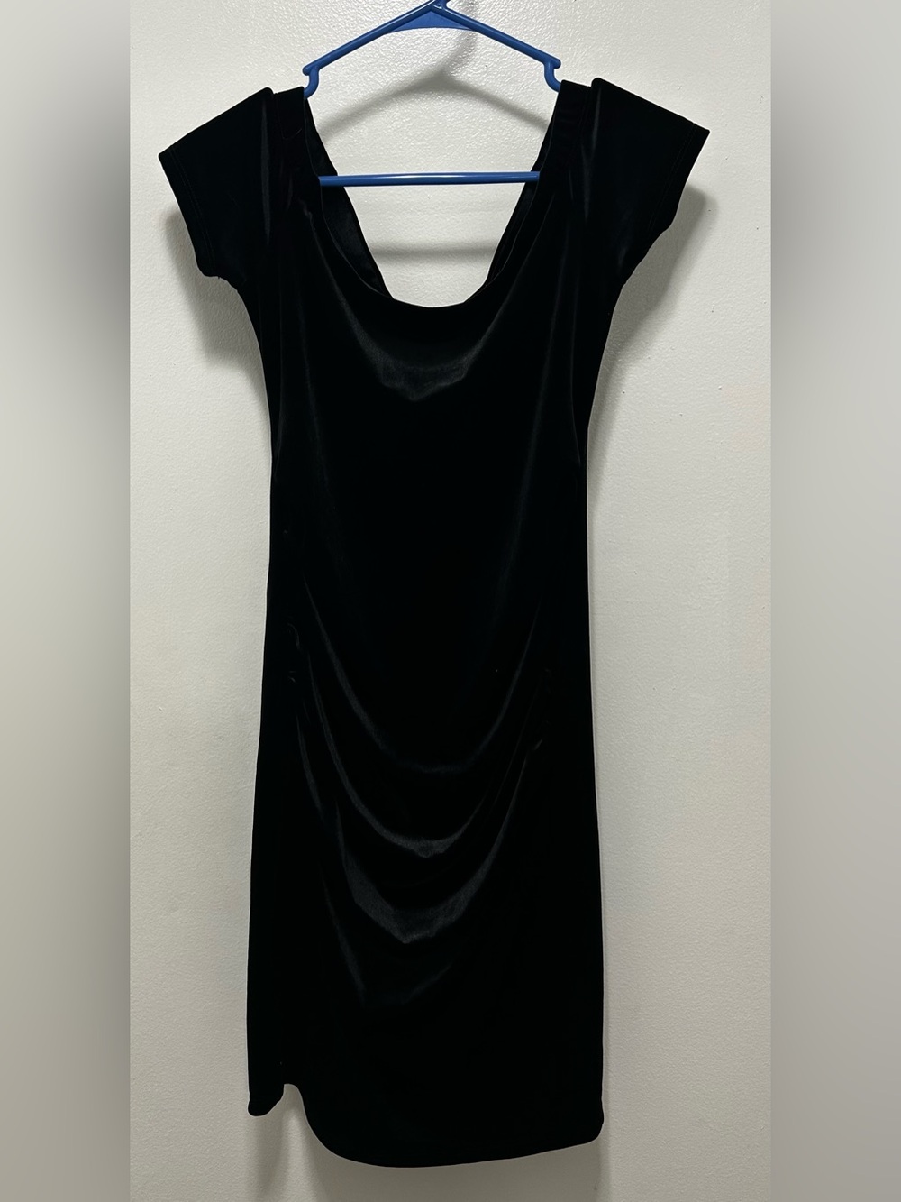 Classic Black Velvet Midi Maternity Dress with Draped Scoop Neck